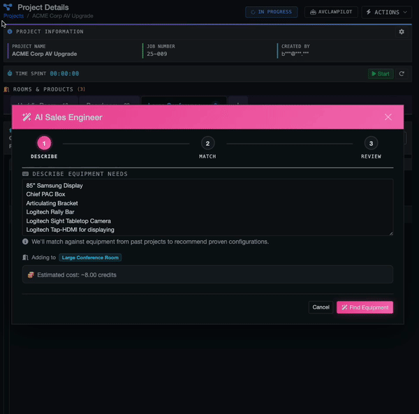 AI Sales Engineer generating equipment lists from scope of work